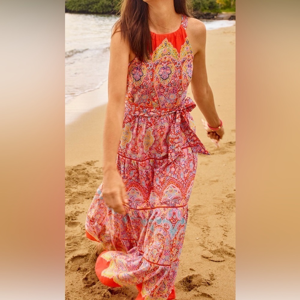 NEW Talbots Tiered Halter Maxi Dress - Medallion Print Size 6